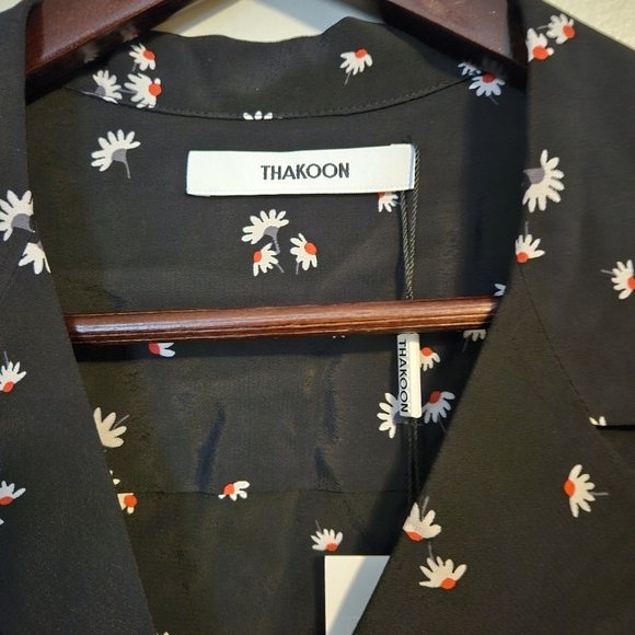 Thakoon Shirt Button Down Cropped Short Sleeve BP Black Daisy Blouse Casual - Picture 6 of 10